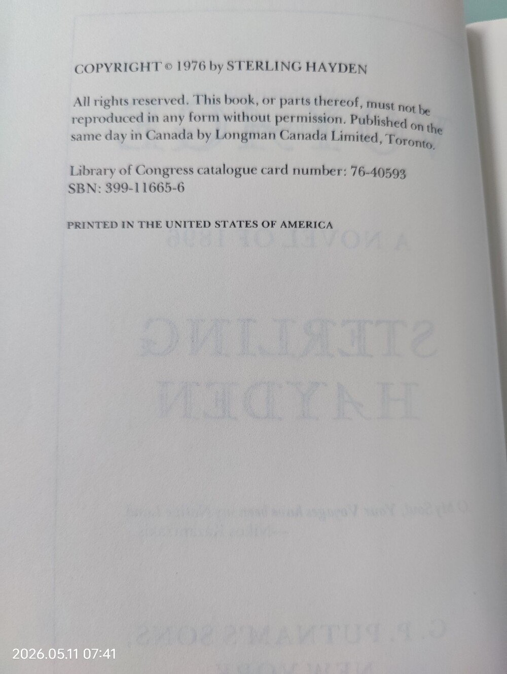 Voyage: A Novel of 1896 by Sterling Hayden Hardcover Putnam 1976 1st Edition - Picture 8 of 8